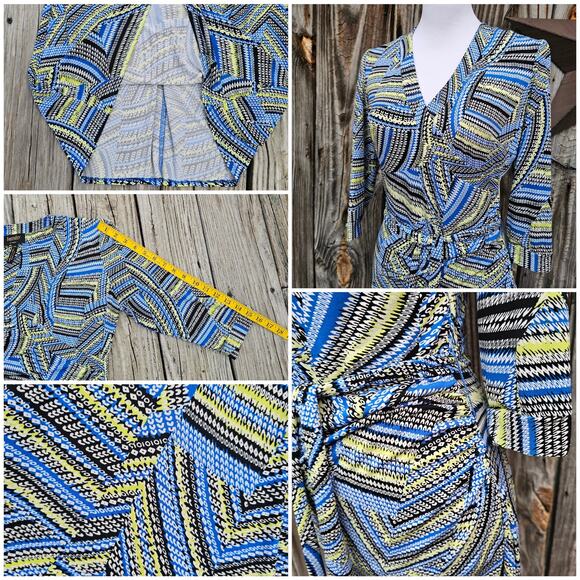 Stripe Patchwork Dress Stretch Surplice Size XS Laundry Shelli Segal Green Blue - Picture 5 of 8